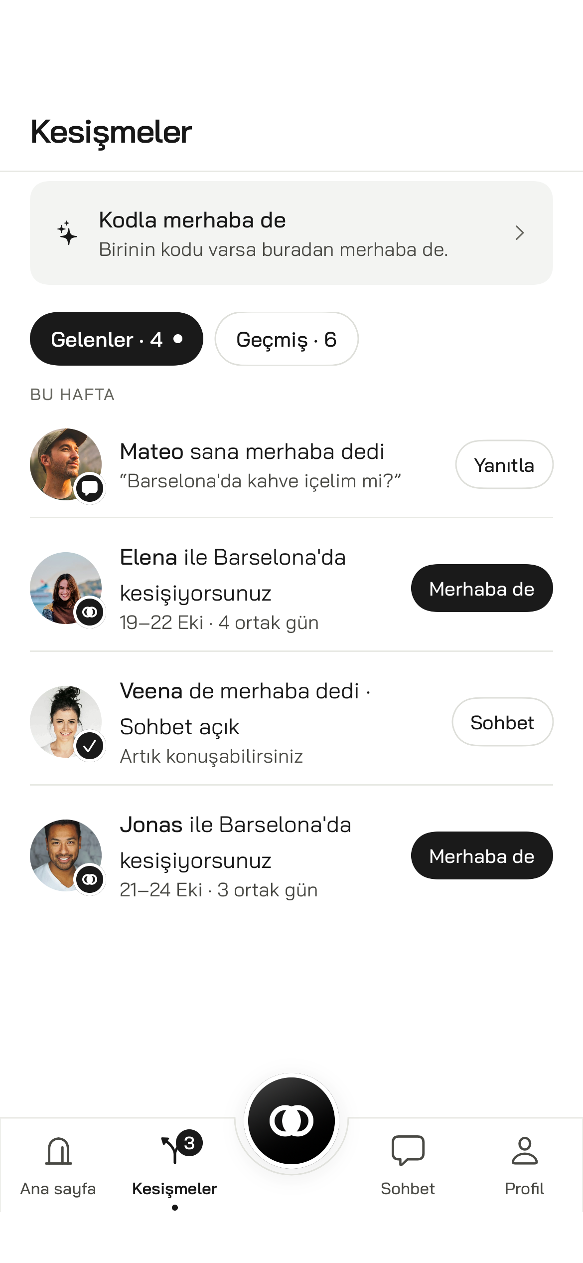 Kesişmeler listesi ve uyum skorları
