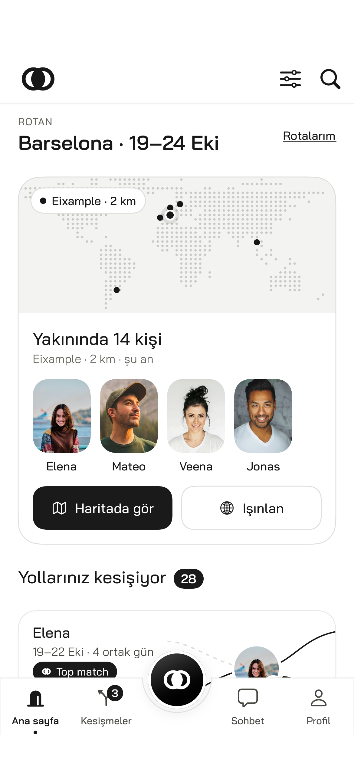 Crosso ana ekranı: bir şehirdeki kesişmeler
