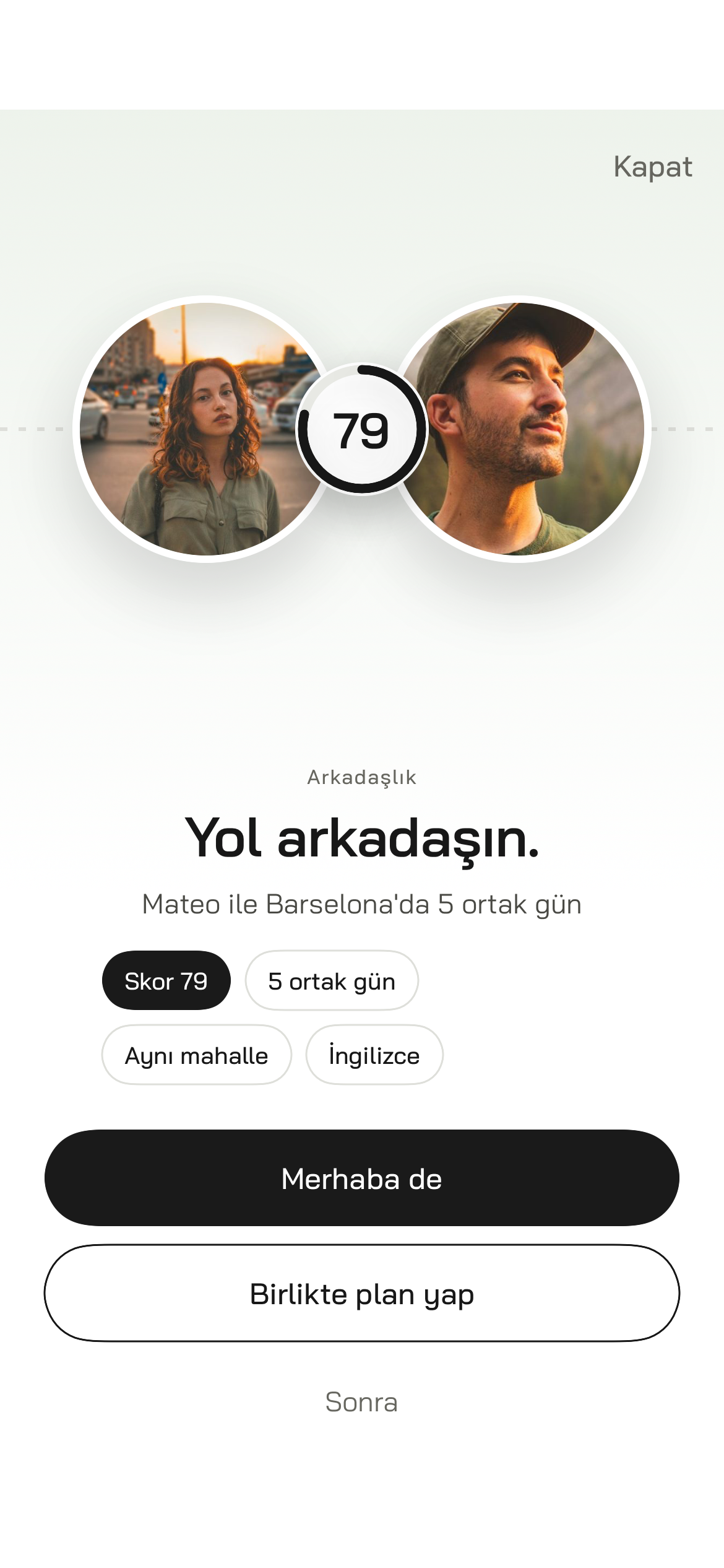 Eşleşme ekranı