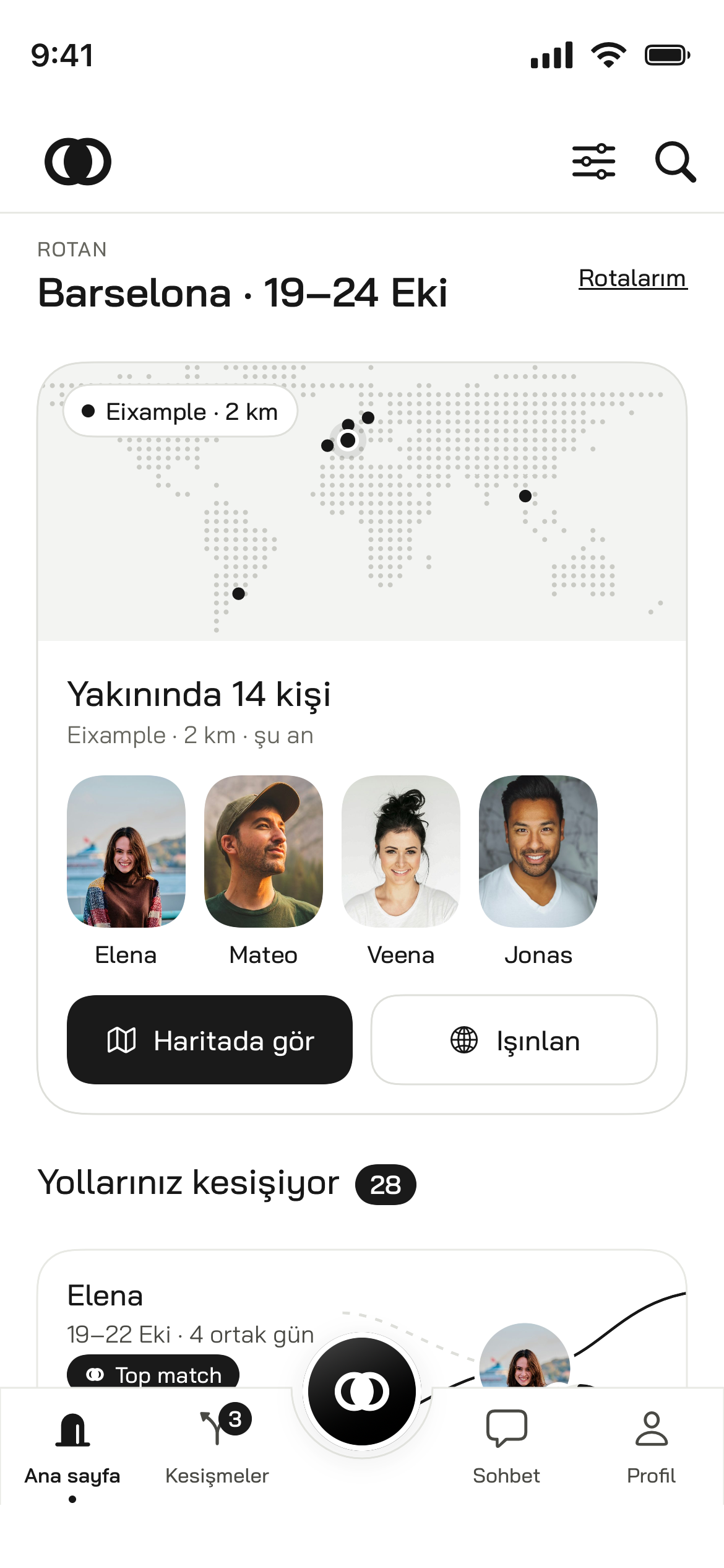 Ana ekran: bu şehirdeki kesişmeler